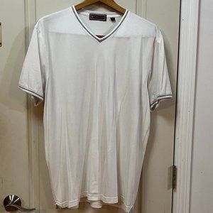 Patrick James Men's XL 100% Cotton S/S V Neck T-Shirt. White/Grey.
